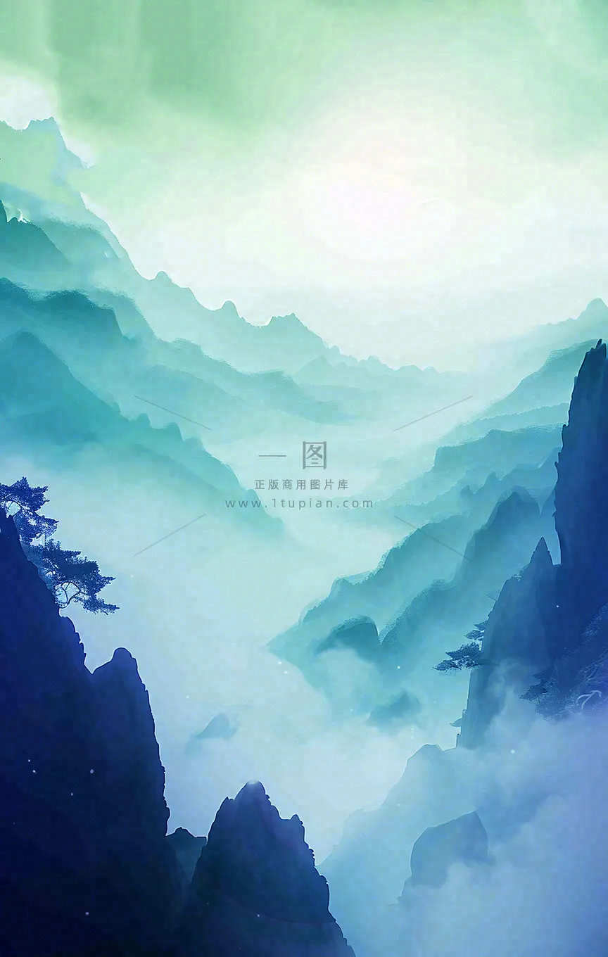 中国风云雾山脉河流湖面意境植物