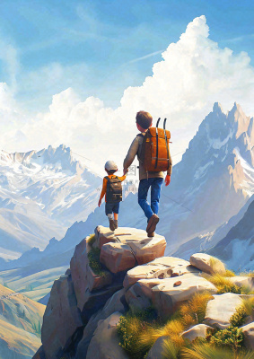 户外郊外徒步登山运动探险旅行手绘插画,健身健康 户外郊外徒步登山运动探险旅行手绘插画,健身健康