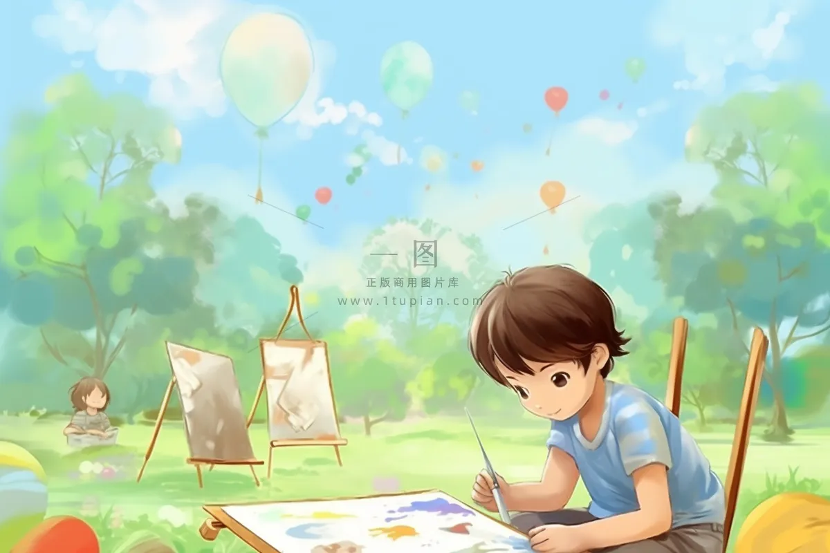 清新儿童草地绘画学习背景