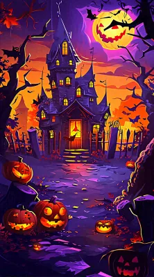 万圣节紫色暗黑恐怖卡通插画手绘西方节日