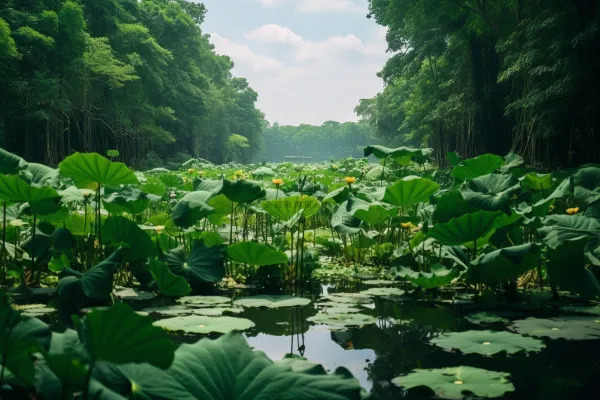 夏天池塘湖泊荷叶荷花绿植摄影图