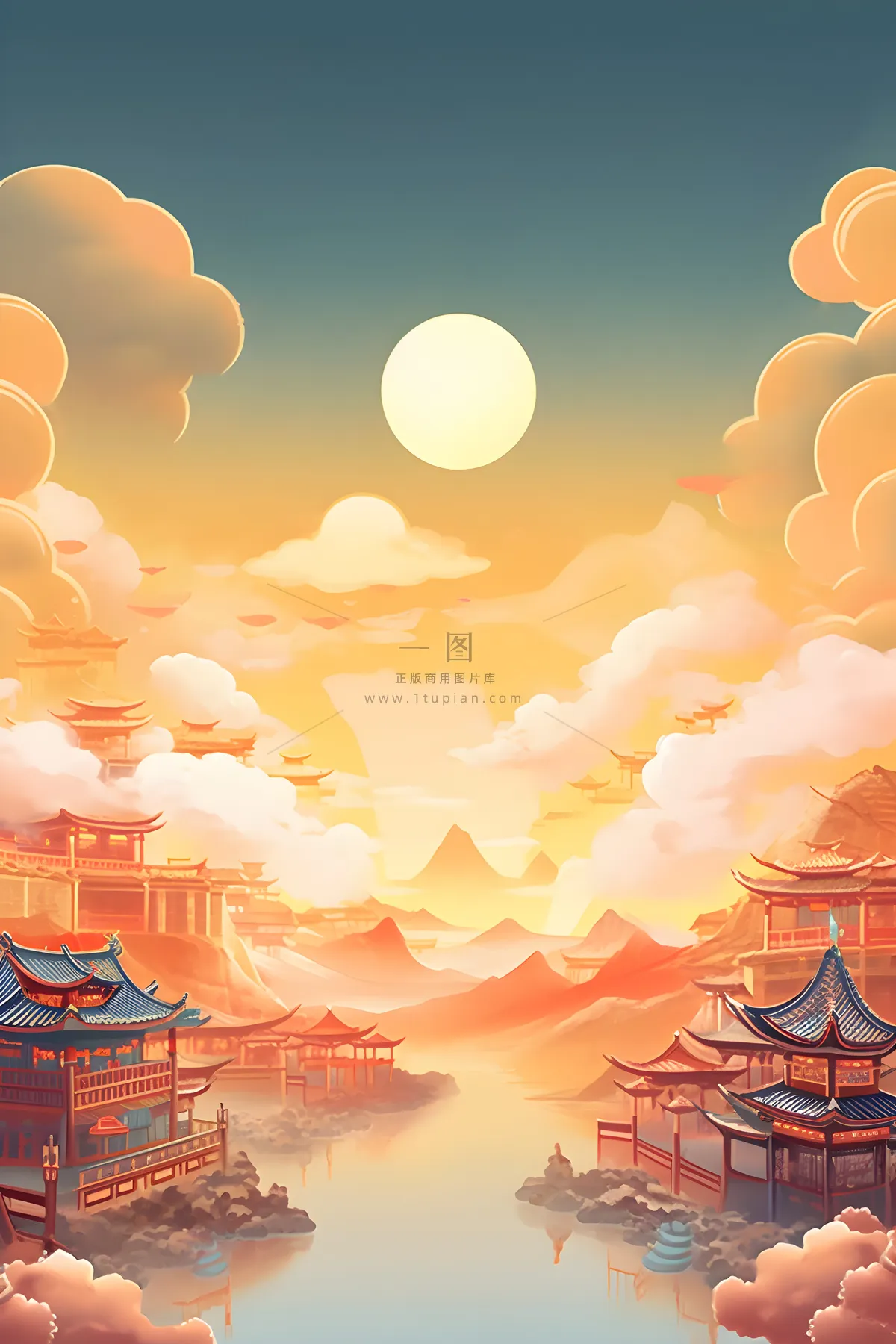 国风月亮淡雅渐变意境背景
