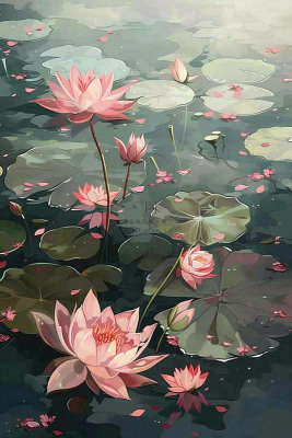 立夏池塘荷花荷叶插画夏至小暑大暑处暑背景