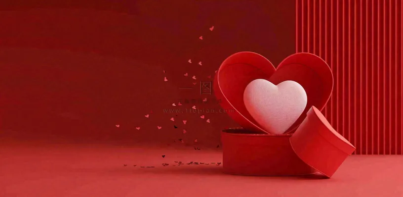 红色立体爱心礼盒妇女节情人节七夕插画背景