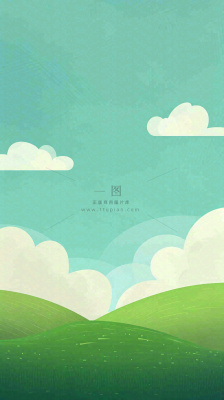 蓝天白云草地卡通扁平手绘插画春天绿色立春,春分 蓝天白云草地卡通扁平手绘插画春天绿色立春,春分