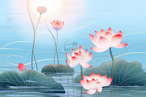 蓝色光影清新荷花背景 蓝色光影清新荷花背景