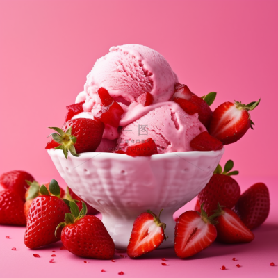 草莓冰淇淋球夏日清凉粉色背景摄影图 草莓冰淇淋球夏日清凉粉色背景摄影图