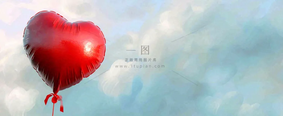 蓝天白云红色爱心气球情人节浪漫爱情摄影图