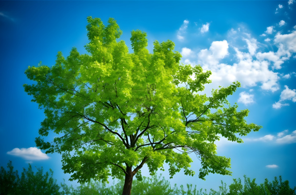 蓝天映衬下的绿树摄影图桌面壁纸