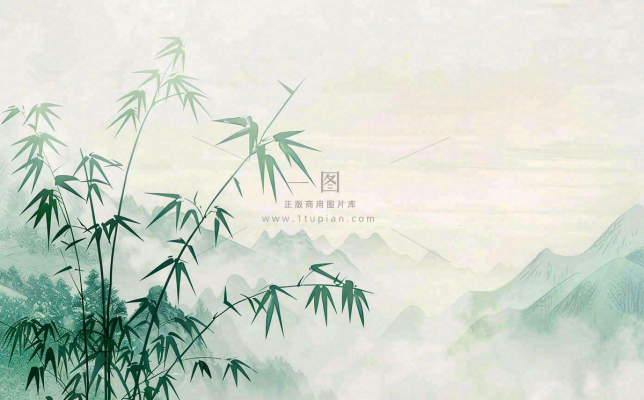中国风插画山水画青山竹子竹叶水彩端午节清明节插画背景 中国风插画山水画青山竹子竹叶水彩端午节清明节插画背景
