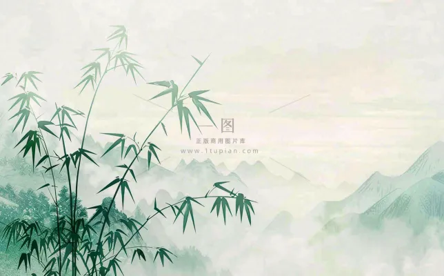 中国风插画山水画青山竹子竹叶水彩端午节清明节插画背景 中国风插画山水画青山竹子竹叶水彩端午节清明节插画背景