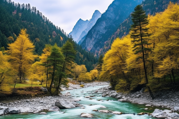 新疆美景喀纳斯河流山川摄影图