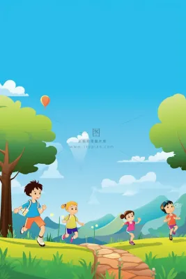 卡通可爱儿童玩耍草地奔跑背景 卡通可爱儿童玩耍草地奔跑背景