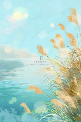水彩芦苇荡山水画古风中国风白露插画寒露处暑背景 水彩芦苇荡山水画古风中国风白露插画寒露处暑背景