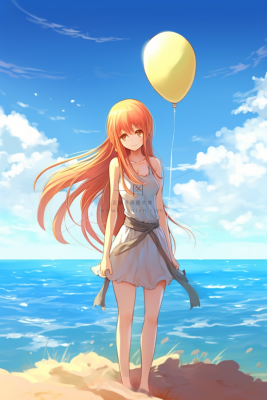 夏日少女在海边沙滩游玩卡通插画素材