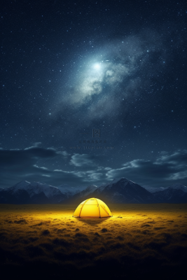 星空下的帐篷露营野外摄影图 