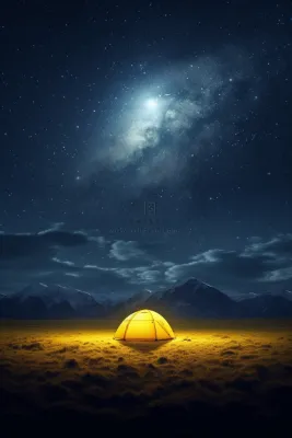 星空下的帐篷露营野外摄影图 