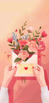 母亲节鲜花花束信封康乃馨粉色插画背景