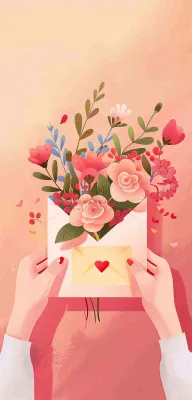 母亲节鲜花花束信封康乃馨粉色插画背景