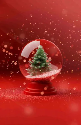 水晶球圣诞树雪花平安夜红色插画背景
