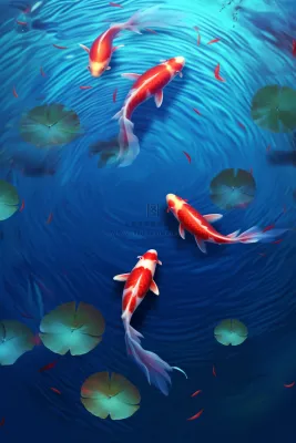 简约蓝色荷叶金鱼节气海报背景 简约蓝色荷叶金鱼节气海报背景