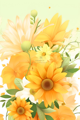 黄色渐变清新鲜花背景