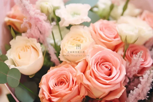 一束鲜切花花束粉玫瑰白玫瑰摄影图