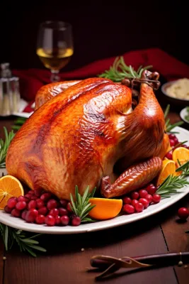烤鸡感恩节餐桌美食摄影图