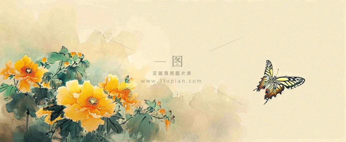 温馨纹理橙色花朵鲜花蝴蝶意境唯美，中国风