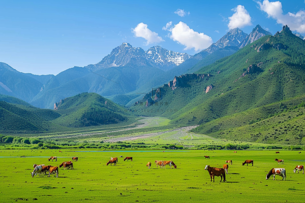 春天草甸草地山坡摄影图
