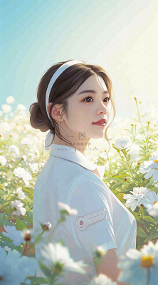 简约天空花草温馨护士医生枝叶插画 简约天空花草温馨护士医生枝叶插画