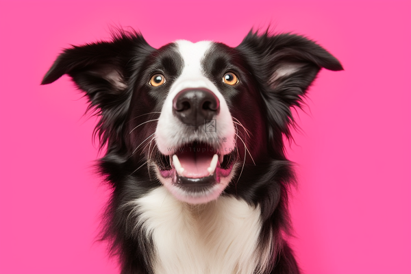 边牧宠物狗玫红背景摄影图