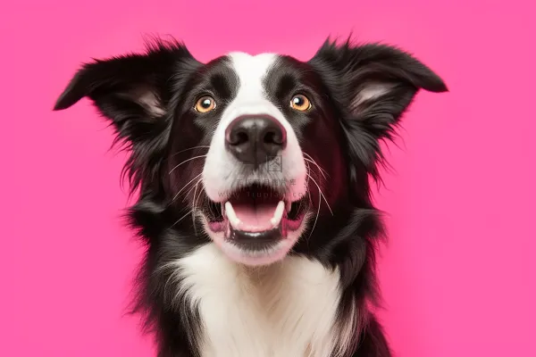 边牧宠物狗玫红背景摄影图