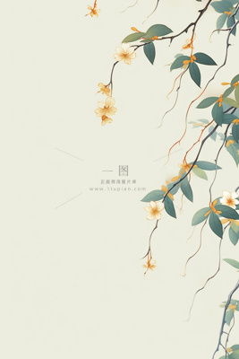 桂花枝叶清新黄色国风背景