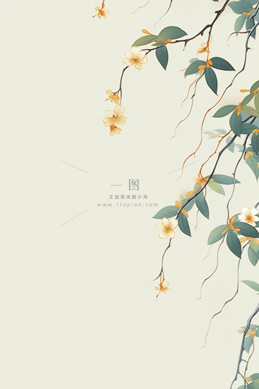 桂花枝叶清新黄色国风背景