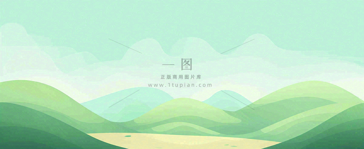 春天手绘绿色山坡春分,踏青,春游