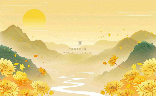 金秋菊花山水国潮插画中秋重阳立秋秋分插画背景 金秋菊花山水国潮插画中秋重阳立秋秋分插画背景