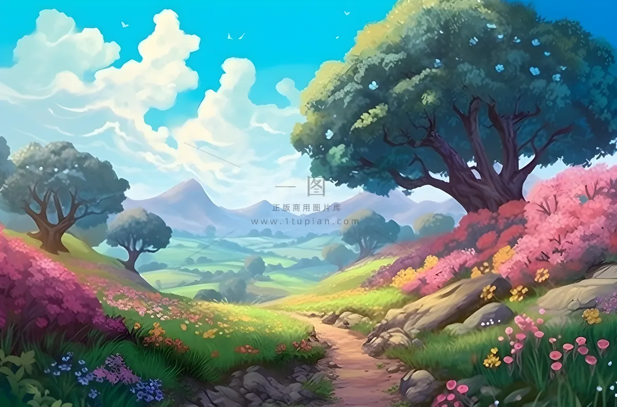 风景背景日晒大师风格宁静的田园风光插画背景