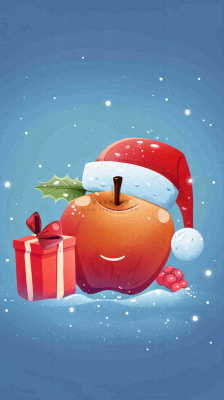 戴圣诞帽的红色苹果平安夜创意卡通插画背景