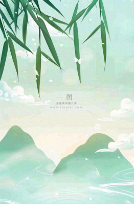 中国风插画山水竹叶青色插画清新淡雅端午节插画背景 中国风插画山水竹叶青色插画清新淡雅端午节插画背景