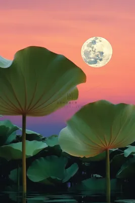 傍晚荷叶河边意境背景