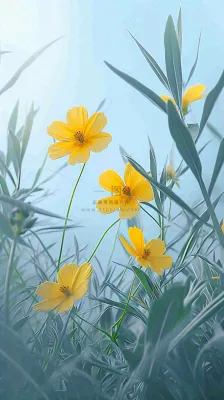 春天小黄花花朵阳光蓝天白云清新，立春惊蛰春分摄影图