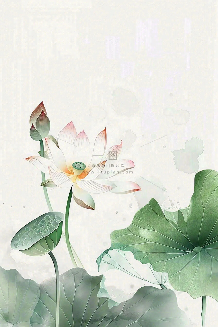 夏天荷花荷叶清凉小清新淡雅立夏夏至暑插画背景