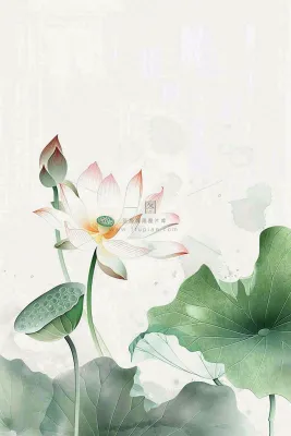 夏天荷花荷叶清凉小清新淡雅立夏夏至暑插画背景 夏天荷花荷叶清凉小清新淡雅立夏夏至暑插画背景