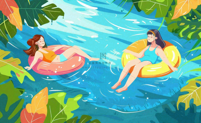 夏天游泳泳池人物游泳女孩蓝色背景泳圈夏日运动立夏大暑小暑夏至卡通插画背景 夏天游泳泳池人物游泳女孩蓝色背景泳圈夏日运动立夏大暑小暑夏至卡通插画背景