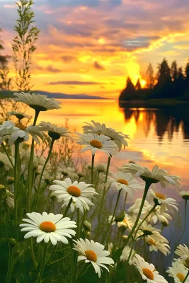 小雏菊路边落日晚霞背景