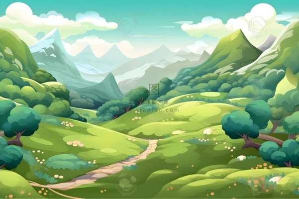 春夏森林山峰草地插画海报素材背景 春夏森林山峰草地插画海报素材背景