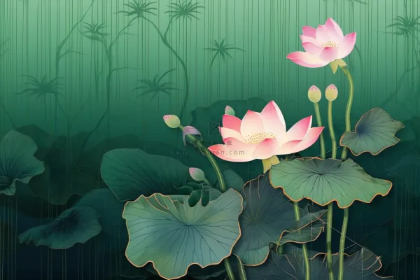 绿色简约清新莲花节气背景 绿色简约清新莲花节气背景