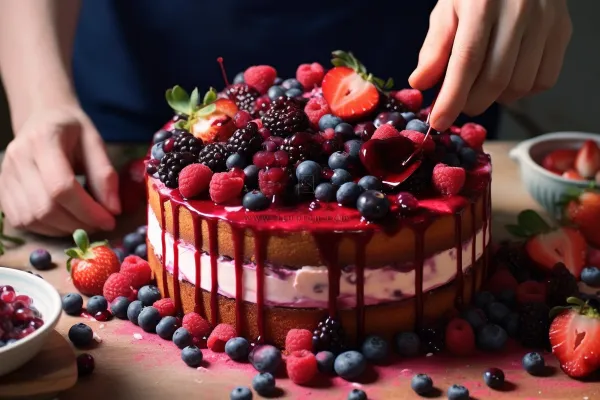 浆果蛋糕蓝莓草莓树莓摄影图