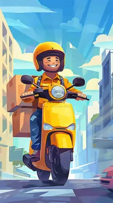 工作的外卖员送餐辛勤劳动节卡通插画背景